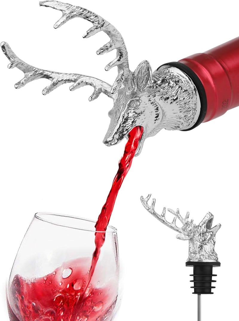 sodknow Deer Head Wine Pourer, Liquor Bottle Pour Spout with Leak-Proof Rubber Stopper, Zinc Alloy Metal, Universal Fit for Wine Whiskey Bourbon Olive Oil – Drip-Free Bar Pourer Gift for Men, Parties Holidays - Image 1